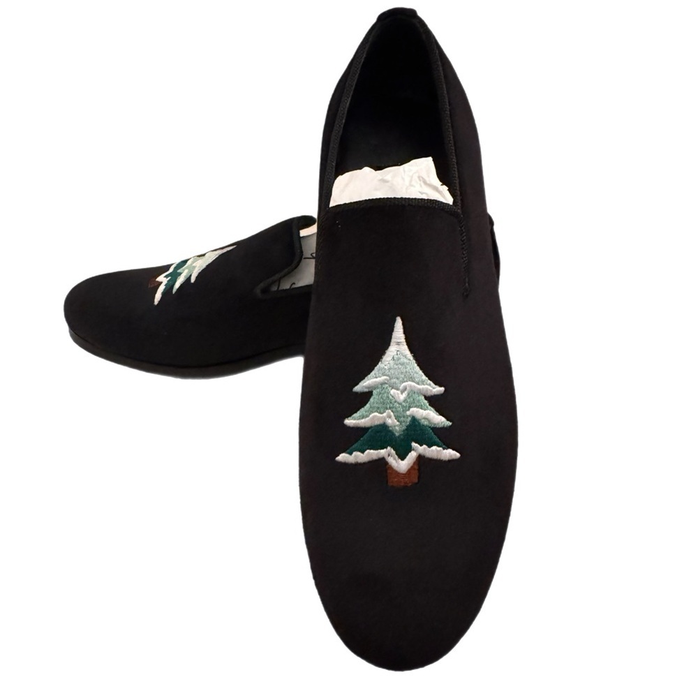 May Anthony Conifer Black Velvet Christmas Tree Loafers Handmade US Men’s 8 New